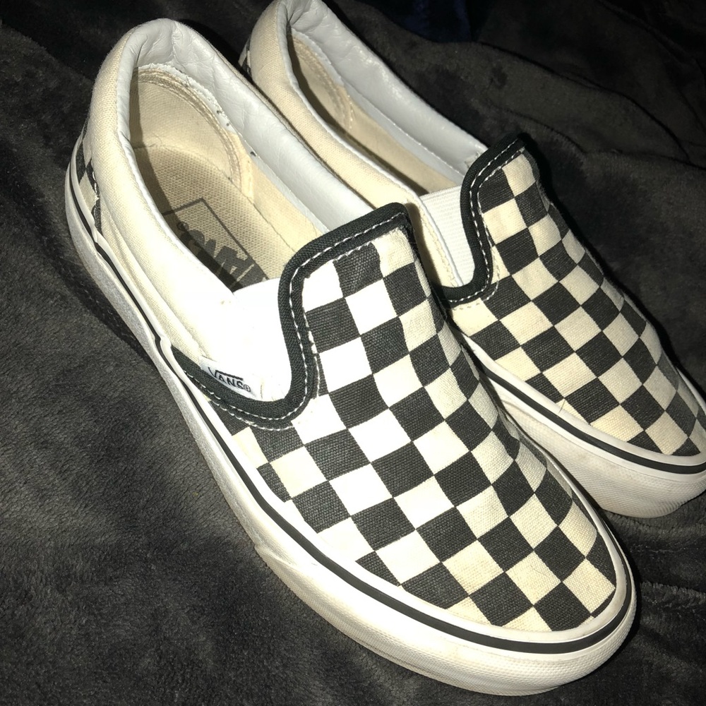 Checkered style slide on vans
